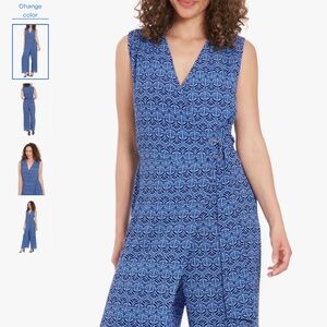 London Times Belted Sleeveless Wide Leg Jumpsuit